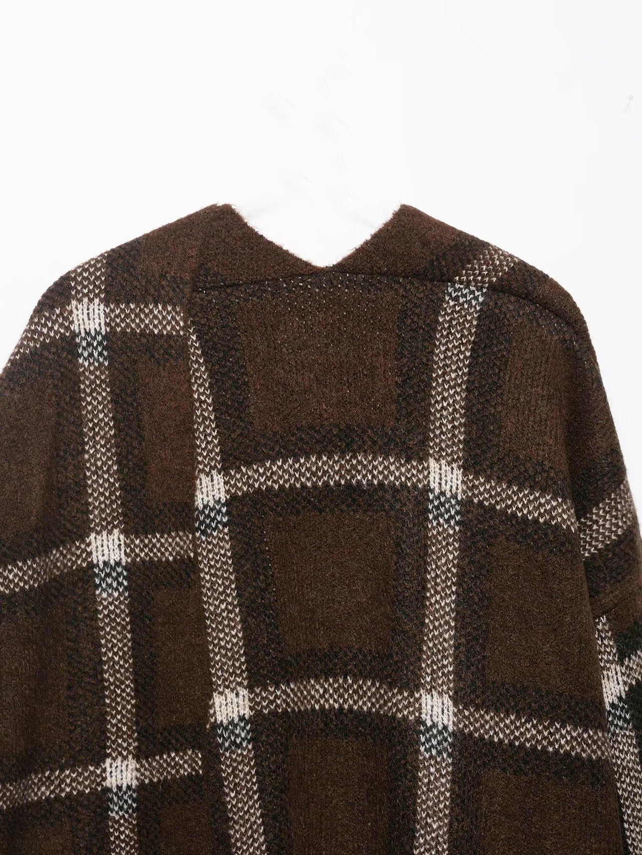 Women Clothing Popular Plaid Scarf Knitted Short Overcoat Cardigan