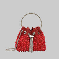 Diamond Beaded Dinner Bag – Fully Jewelled Tassel Bucket Handbag