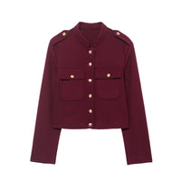 Women’s French Style Short Jacket – Stand Collar Long Sleeve - Modestly Vogue 