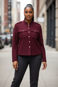 Women’s French Style Short Jacket – Stand Collar Long Sleeve - Modestly Vogue 