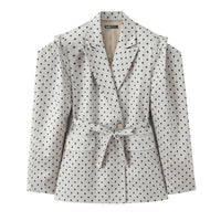 Women Clothing Winter Commuting Polka Dot Irregular Asymmetric Sleeve Blazer - Modestly Vogue 
