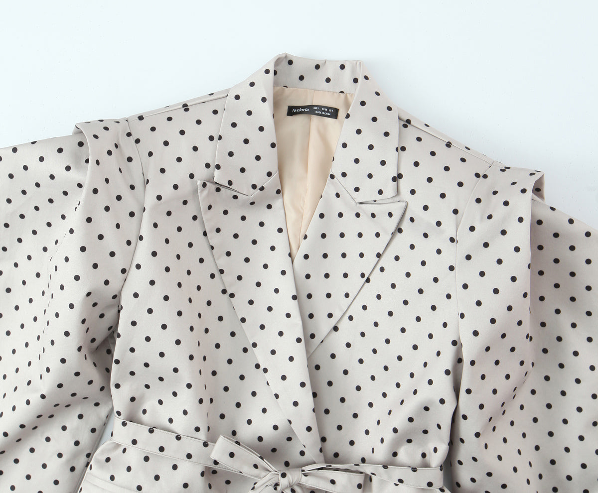 Women Clothing Winter Commuting Polka Dot Irregular Asymmetric Sleeve Blazer - Modestly Vogue 
