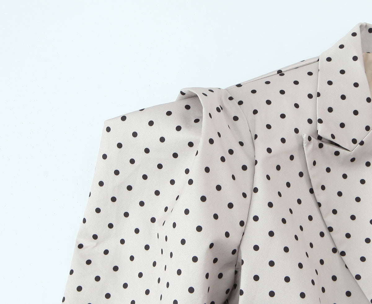 Women Clothing Winter Commuting Polka Dot Irregular Asymmetric Sleeve Blazer - Modestly Vogue 