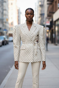 Women Clothing Winter Commuting Polka Dot Irregular Asymmetric Sleeve Blazer - Modestly Vogue 