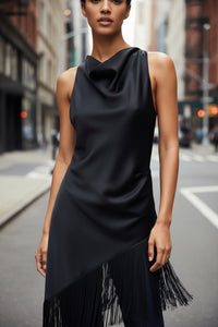 Women Clothing Summer All Matching Sleeveless Irregular Asymmetric Tassel Top - Modestly Vogue 