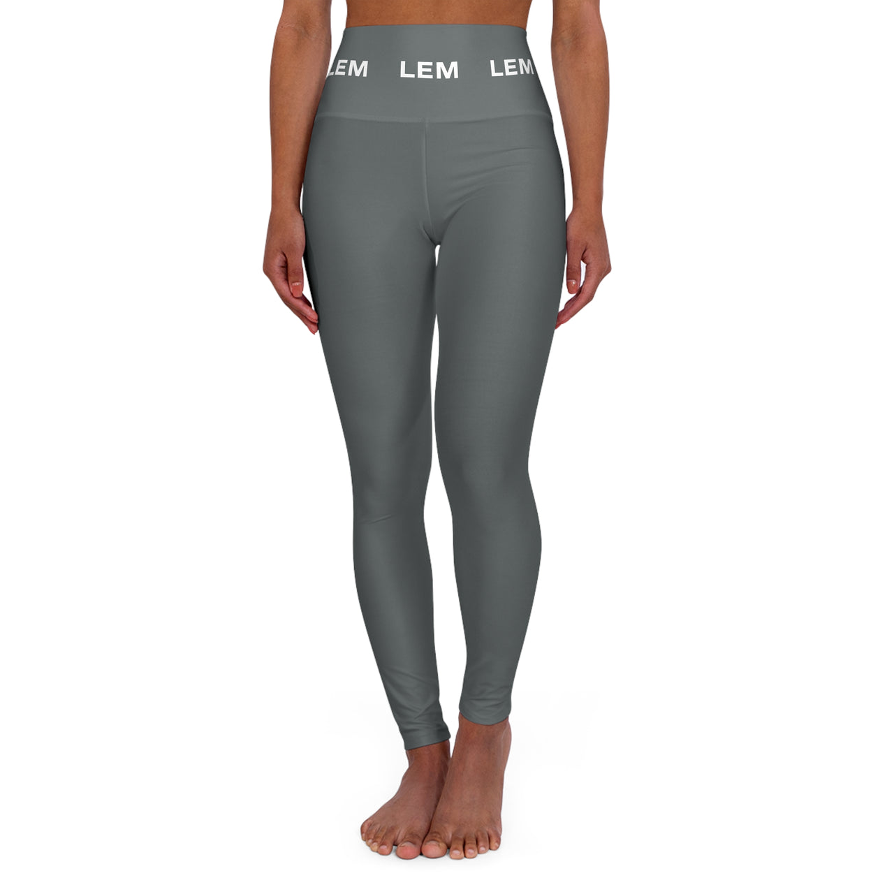 LEM Grey LEM Logo On High-Waisted Yoga Leggings