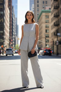 Women Clothing Summer Classic Commuting Elegant Sleeveless Vest Wide Leg Pants Two Piece Sets - Modestly Vogue 