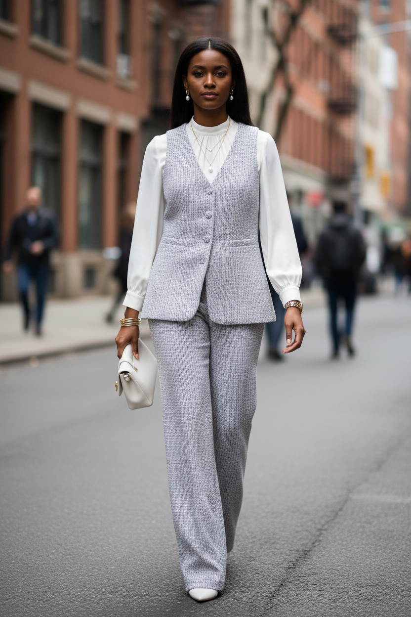 Elegant Sleeveless Vest Wide Leg Pants Two Piece Set - Modestly Vogue 