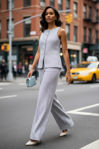 Elegant Sleeveless Vest Wide Leg Pants Two Piece Set - Modestly Vogue 