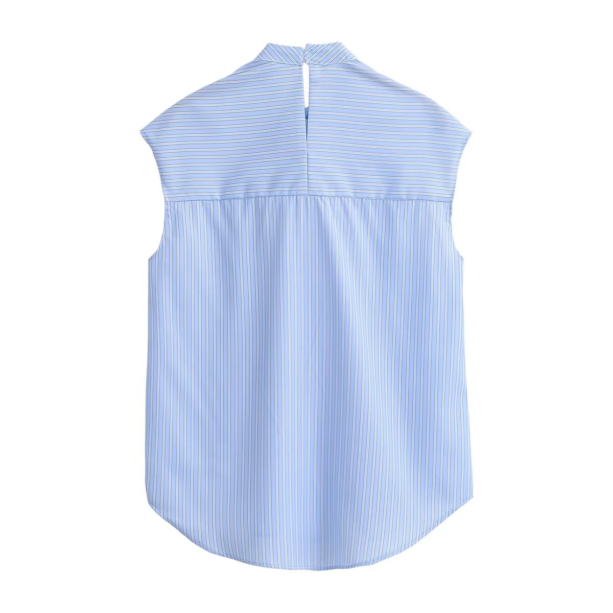 Women Clothing Top Product Casual Sleeveless Striped Bow Shirt - Modestly Vogue 