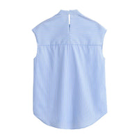 Women Clothing Top Product Casual Sleeveless Striped Bow Shirt - Modestly Vogue 