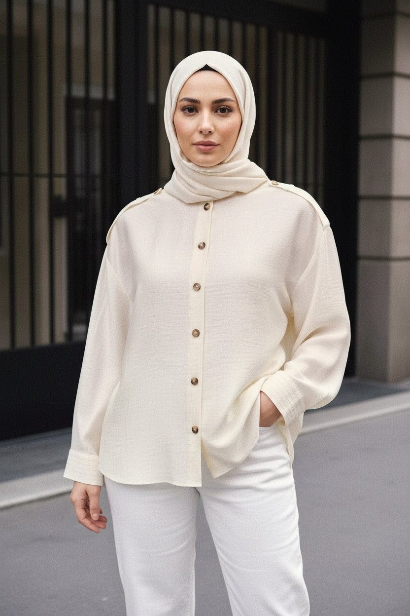 Women Clothing Top Product Simple Stand Collar Shirt - Modestly Vogue 