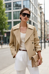 Women Clothing Summer Street Belt Padded Shoulder Wind Breaker - Modestly Vogue 