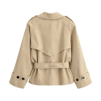 Women Clothing Summer Street Belt Padded Shoulder Wind Breaker - Modestly Vogue 
