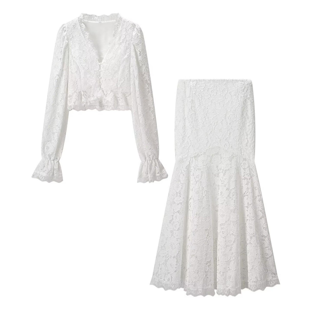 White Shirt Two-Piece Overskirt Suit