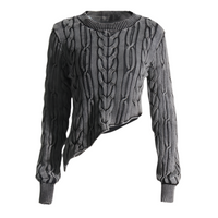 Pastel Idle Niche Irregular Asymmetric Hem Distressed Figure Flattering Short Sweater for Women