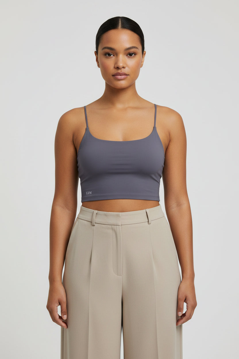 LEM Grey Luxe Women's Stretch Bralette — Seamless Strappy Crop Top