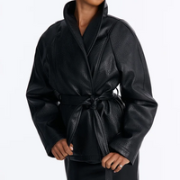 Women Clothing Fashionable All Match Design Matching Belt Leather Coat