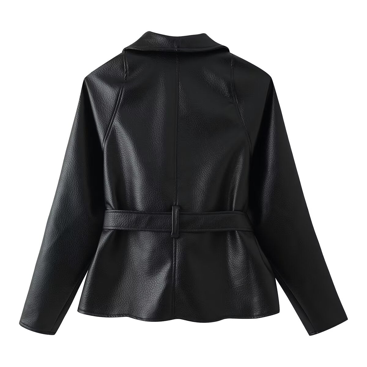 Women Clothing Fashionable All Match Design Matching Belt Leather Coat