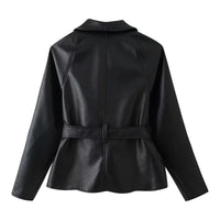 Women Clothing Fashionable All Match Design Matching Belt Leather Coat