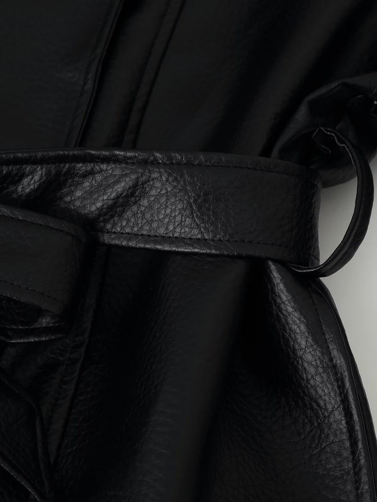 Women Clothing Fashionable All Match Design Matching Belt Leather Coat
