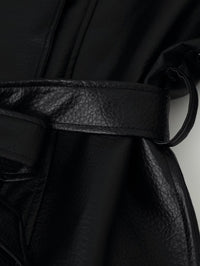 Women Clothing Fashionable All Match Design Matching Belt Leather Coat
