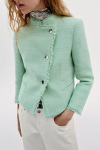 Autumn Women Clothing French Long Sleeve Stand Collar Double Breasted Blazer