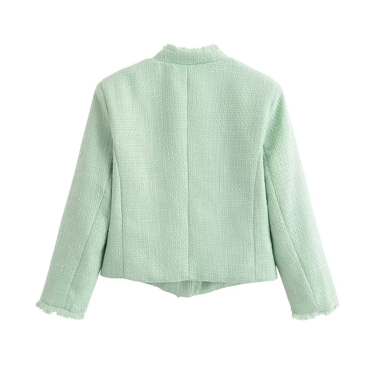 Autumn Women Clothing French Long Sleeve Stand Collar Double Breasted Blazer