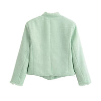 Autumn Women Clothing French Long Sleeve Stand Collar Double Breasted Blazer