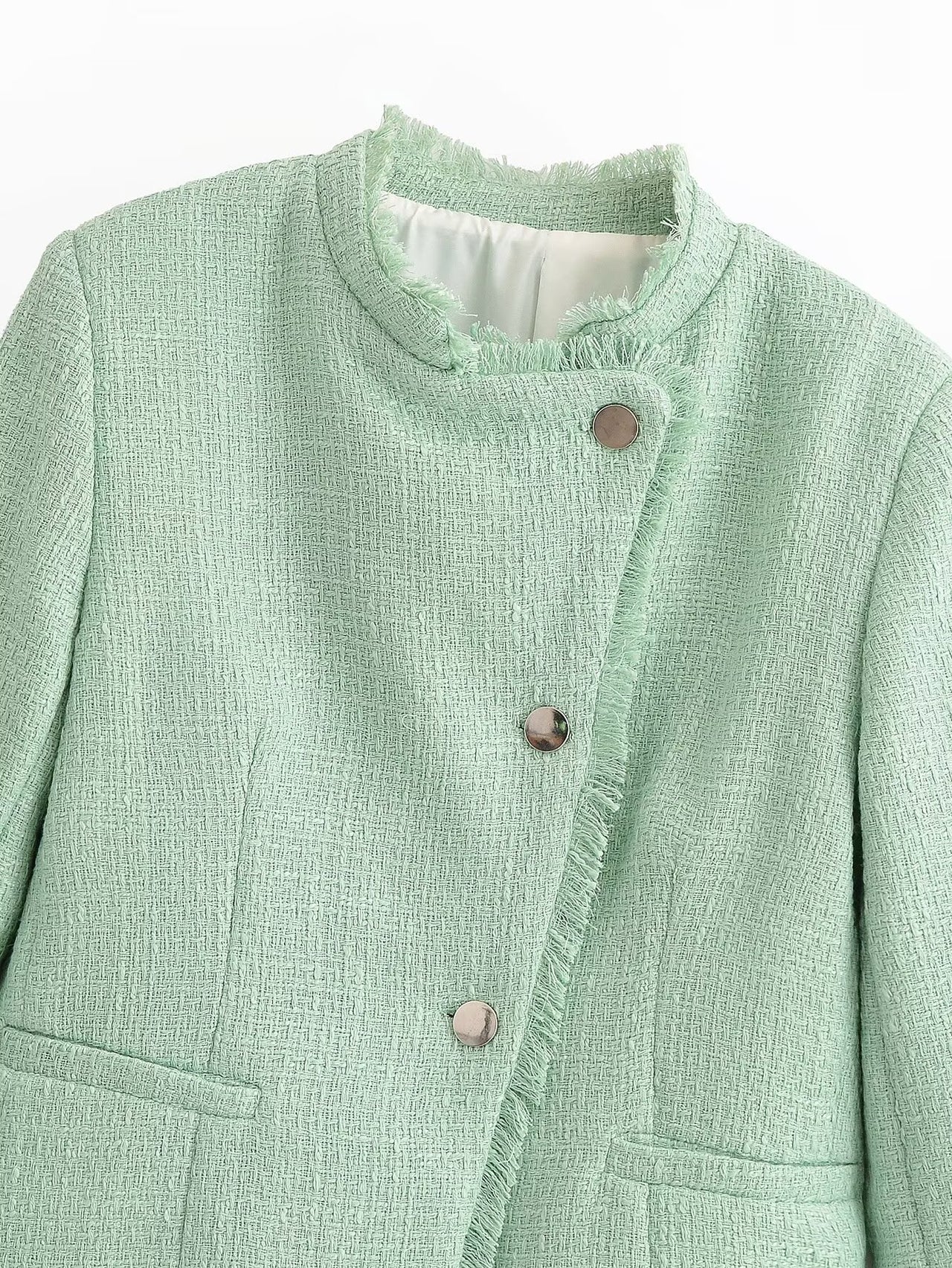 Autumn Women Clothing French Long Sleeve Stand Collar Double Breasted Blazer