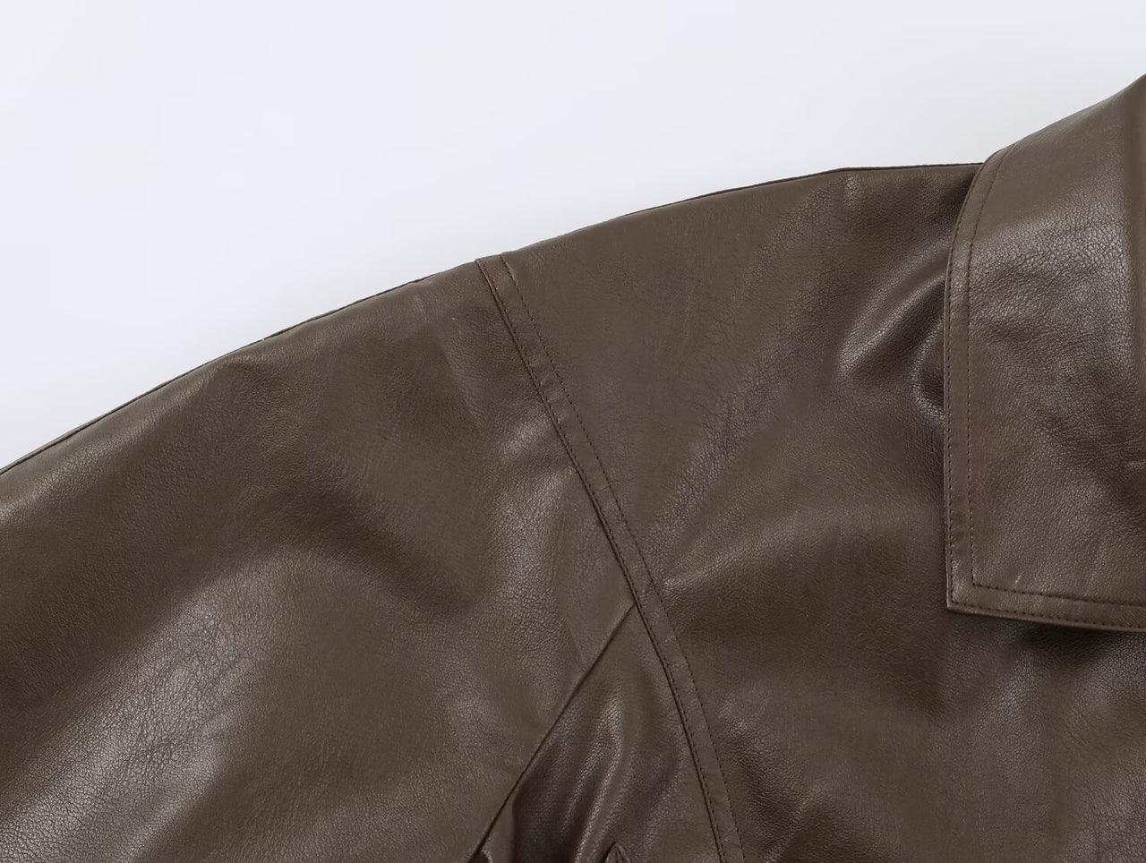 Women Clothing Polo Collar Lace up Waist Leather Jacket