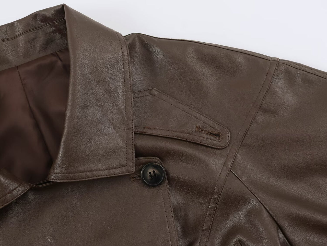 Women Clothing Polo Collar Lace up Waist Leather Jacket