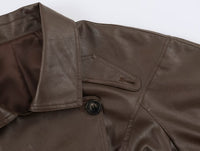 Women Clothing Polo Collar Lace up Waist Leather Jacket