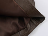 Women Clothing Polo Collar Lace up Waist Leather Jacket
