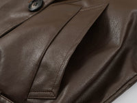 Women Clothing Polo Collar Lace up Waist Leather Jacket