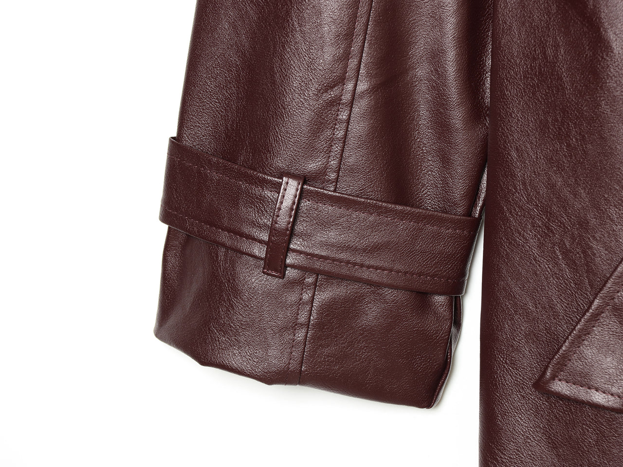 Long Burgundy Belted Leather Trench Coat
