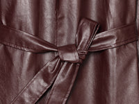Long Burgundy Belted Leather Trench Coat