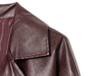 Long Burgundy Belted Leather Trench Coat