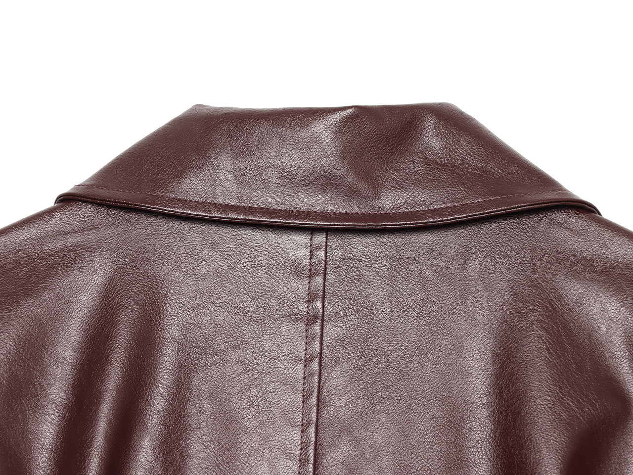 Long Burgundy Belted Leather Trench Coat