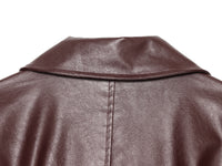 Long Burgundy Belted Leather Trench Coat