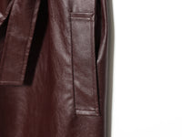 Long Burgundy Belted Leather Trench Coat