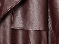Long Burgundy Belted Leather Trench Coat