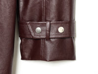 Long Burgundy Belted Leather Trench Coat