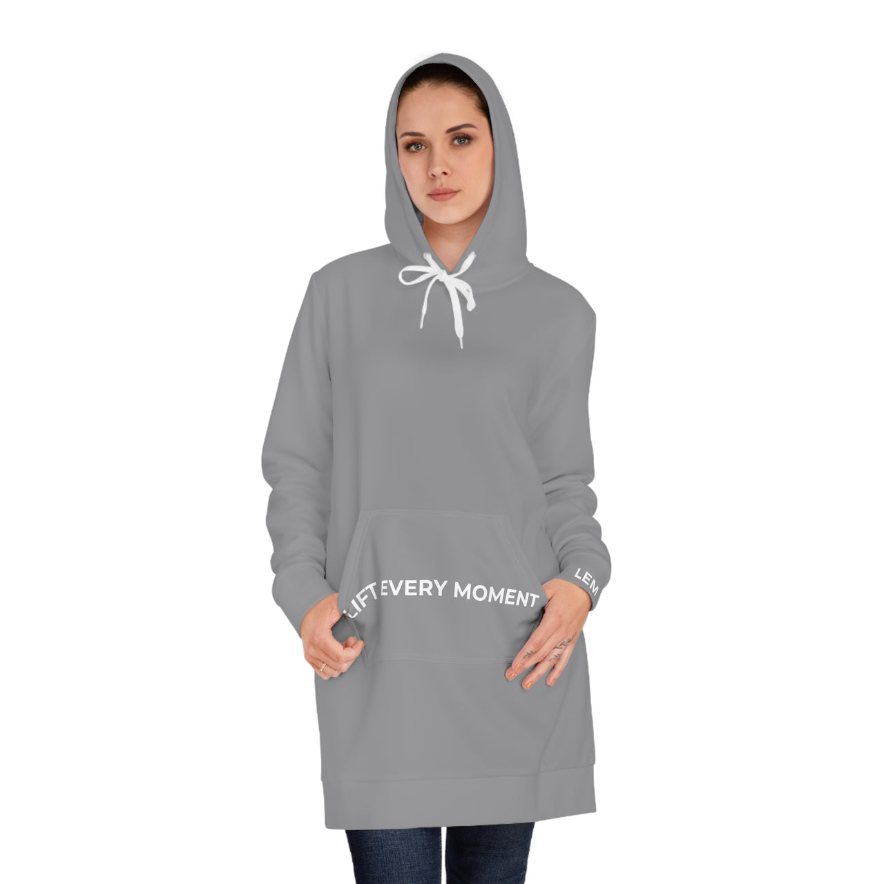 Modest in Motion Hoodie Dress — 'Lift Every Moment' Cozy Women's Pullover Dress Pink