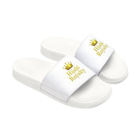 Women's Removable-Strap Slide Sandals Hijabi Royalty™ — Adjustable White Faux-Leather Pool & Casual Slides