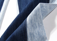 Blue Two Color Color Contrast Patchwork Washed Distressed High Waist Women Denim Wide Leg Jeans