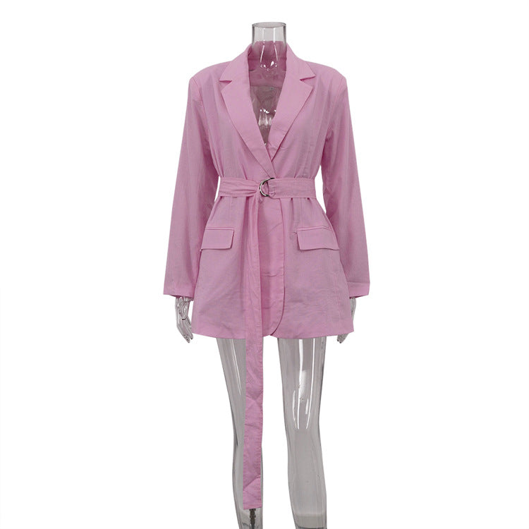 Cotton Cardigan Short Dress with Polo Collar & Lace-up Shirt Style - Modestly Vogue 