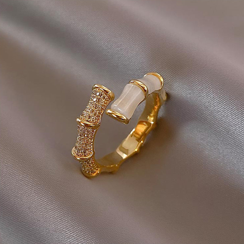 Backgammon Bamboo Ring Zircon Adjustable Ring - Modestly Vogue 