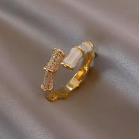 Backgammon Bamboo Ring Zircon Adjustable Ring - Modestly Vogue 