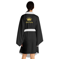 Hijabi Royalty™ Luxe Noir Contrast Edition Kimono Robe – Luxury Spa Long Sleeve Robe with Crown Logo